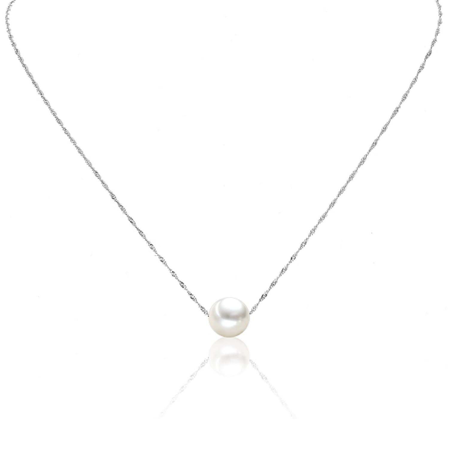 AURONOS Collier de perles en or blanc 18K avec perle d'Akoya 8-9mm 40cm