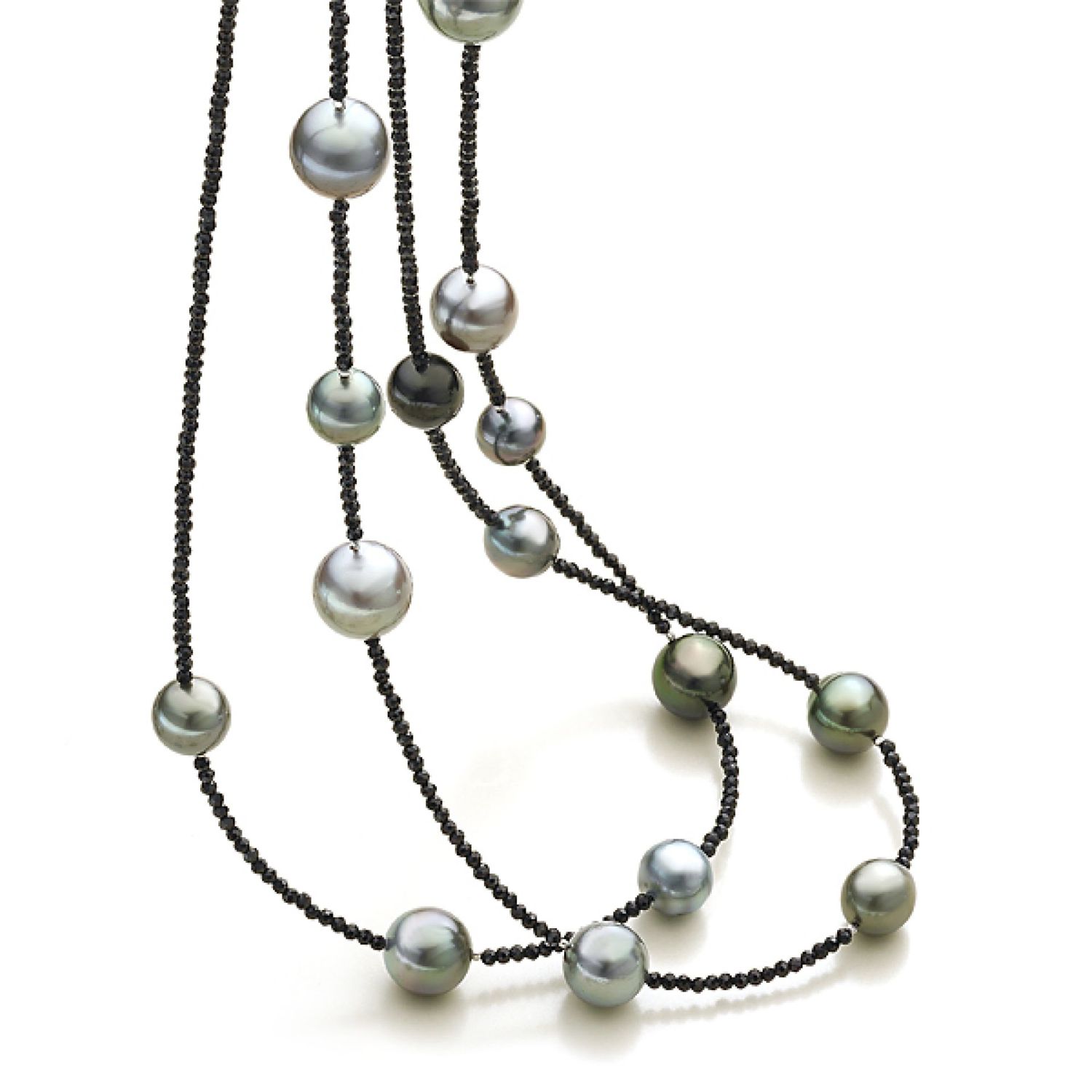 AURONOS Pearl necklace 925 silver with spinel and Tahitian pearls 100cm