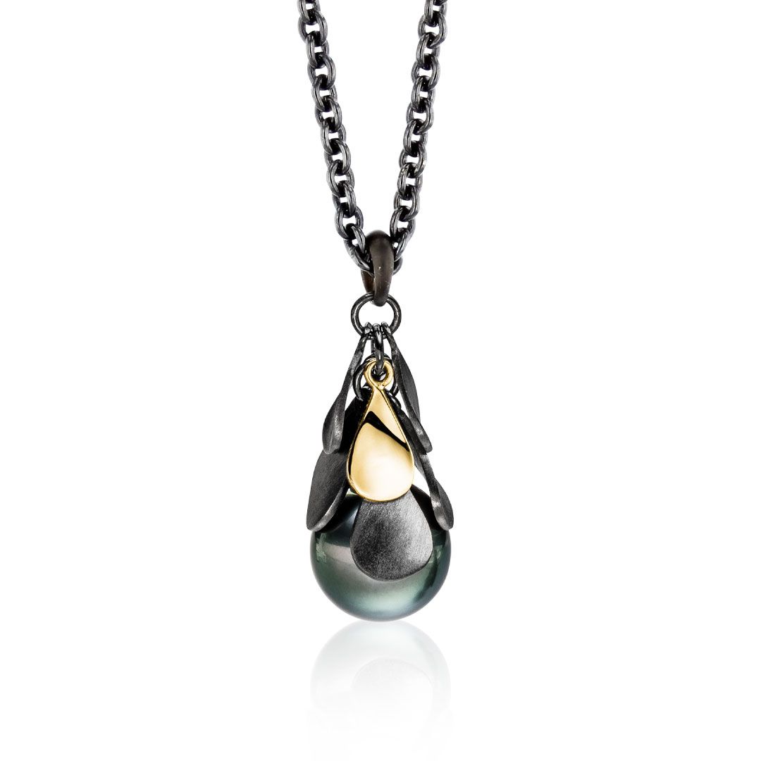 AURONOS Pearl necklace 925 silver with Tahitian pearl 12-13mm 90cm