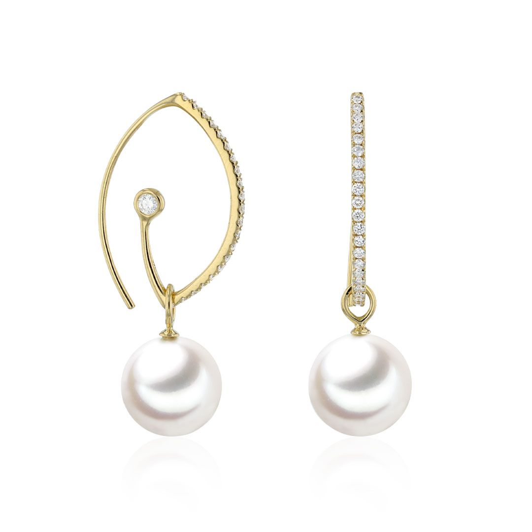 AURONOS Pearl earrings 18K yellow gold with diamonds 0.38ct and Ming pearls 10-11mm