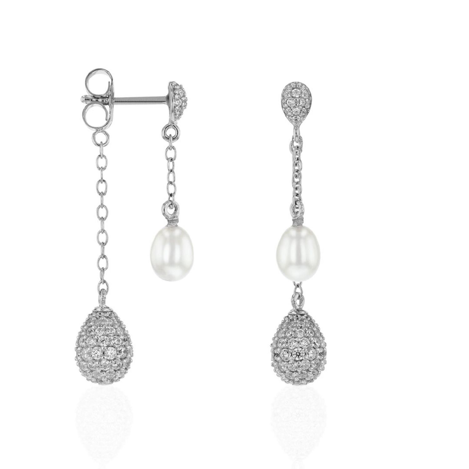 AURONOS Pearl earrings 925 silver with zirconia and freshwater pearls 5-5.5mm