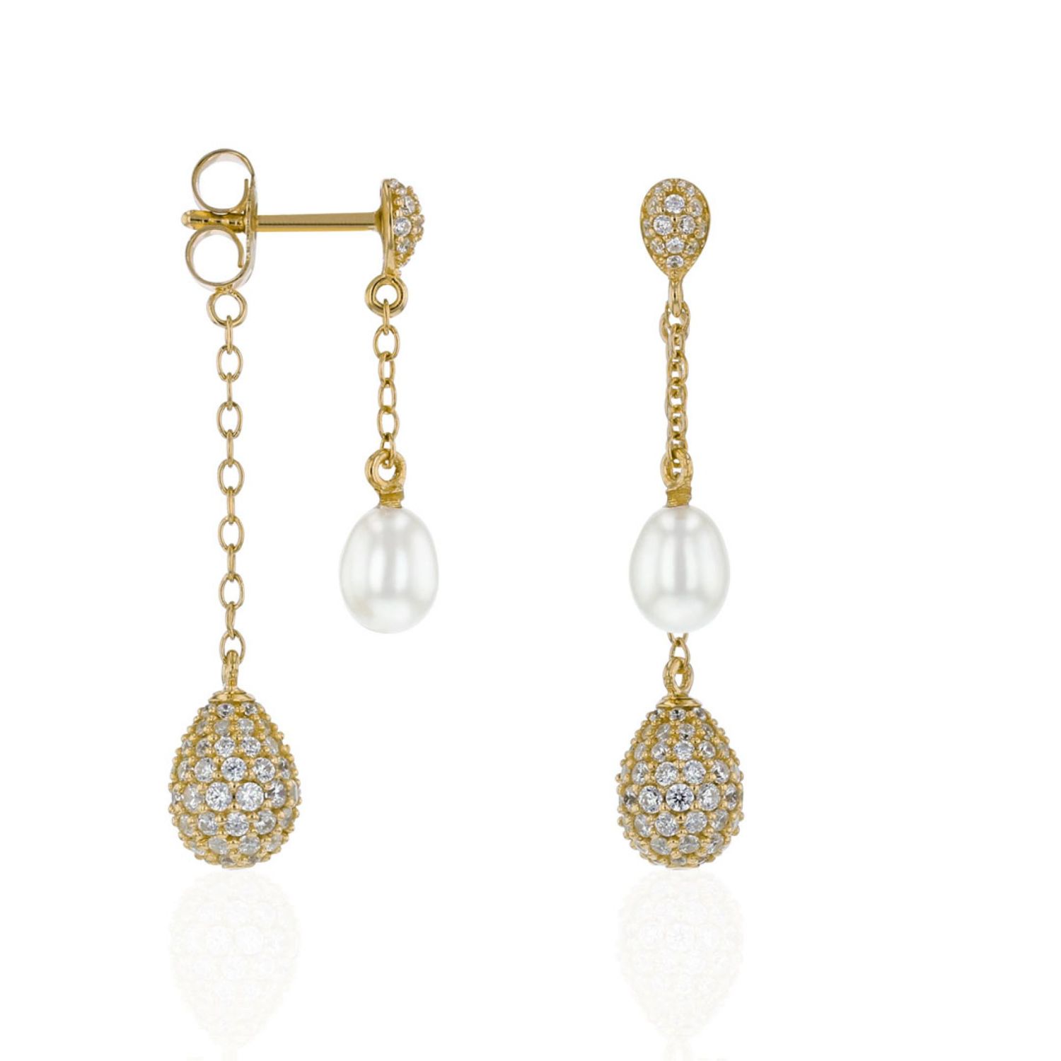 AURONOS Pearl earrings 925 silver gold-plated with zirconia and freshwater pearls 5-5.5mm