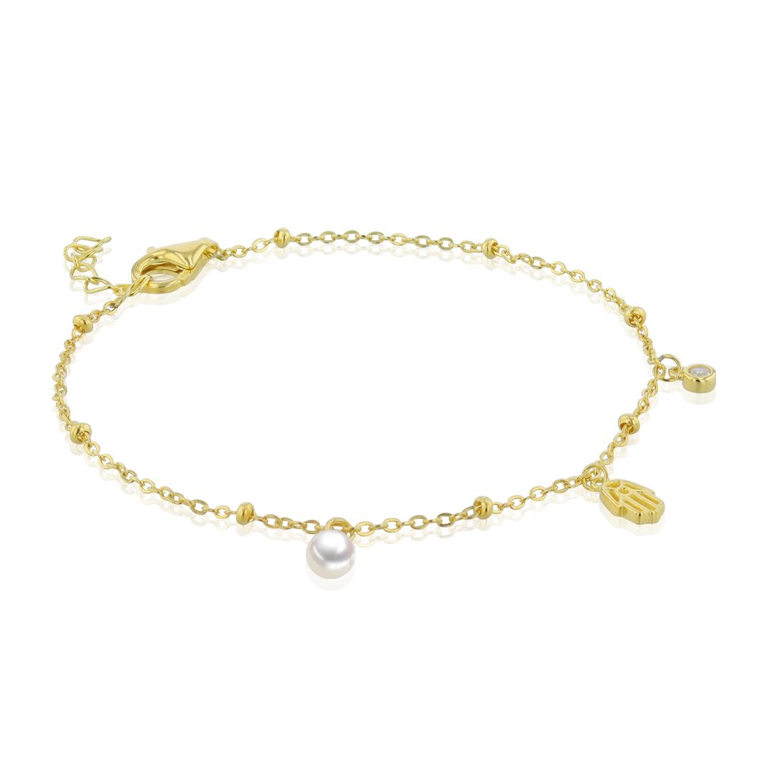 AURONOS Pearl bracelet in 925 silver gold-plated with zirconia and freshwater pearls 3.5-4mm 19cm long