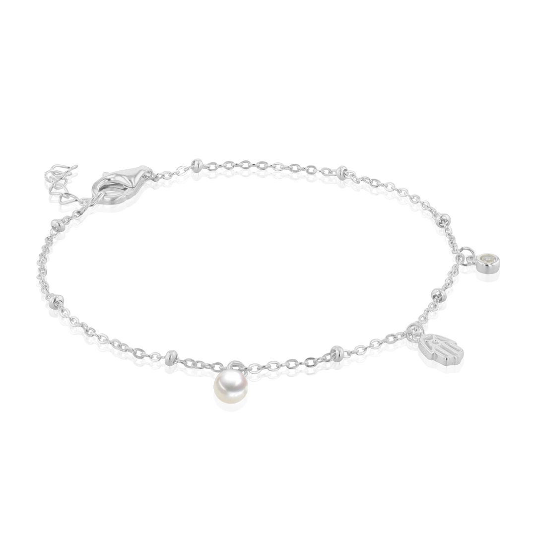 AURONOS Pearl bracelet in 925 silver with zirconia and freshwater pearls 3.5-4mm 19cm long