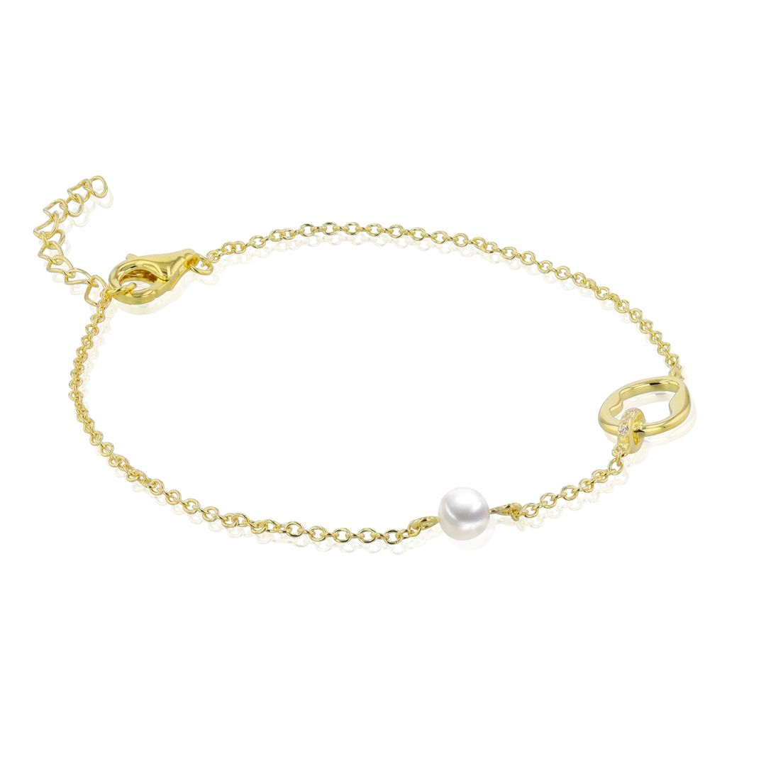 AURONOS Pearl bracelet in 925 silver gold-plated with freshwater pearl 4-4.5mm 20cm long