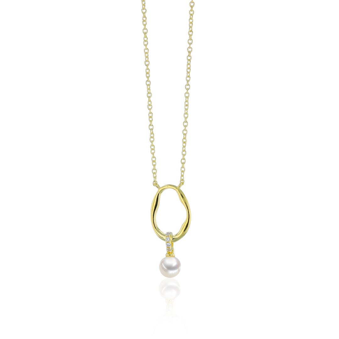 AURONOS Pearl necklace in 925 silver gold-plated with zirconia and freshwater pearl 5-5.5mm 45cm long