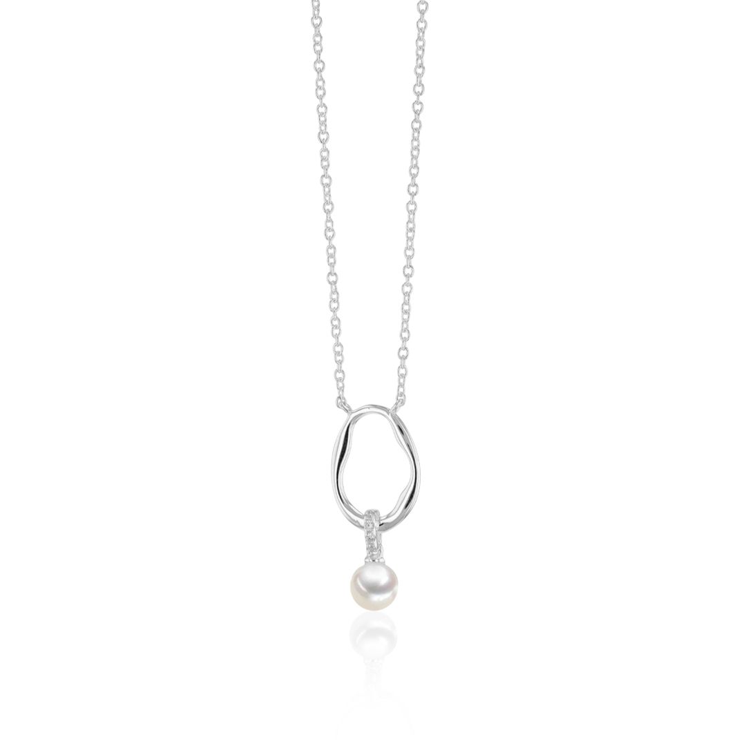 AURONOS Pearl necklace in 925 silver with zirconia and freshwater pearl 5-5.5mm 45cm long