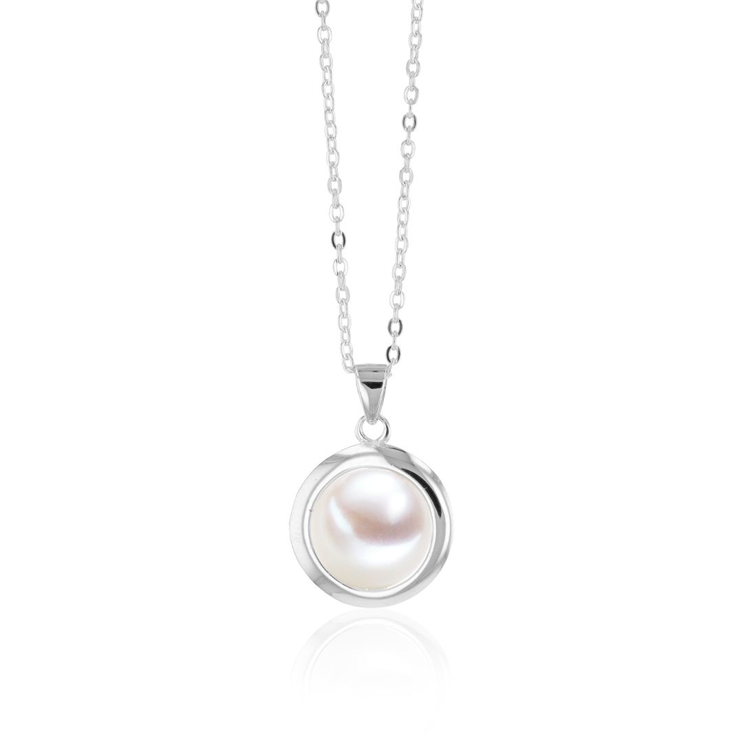 AURONOS Pearl necklace in 925 silver with bouton freshwater pearl 9.5-10mm 42cm long