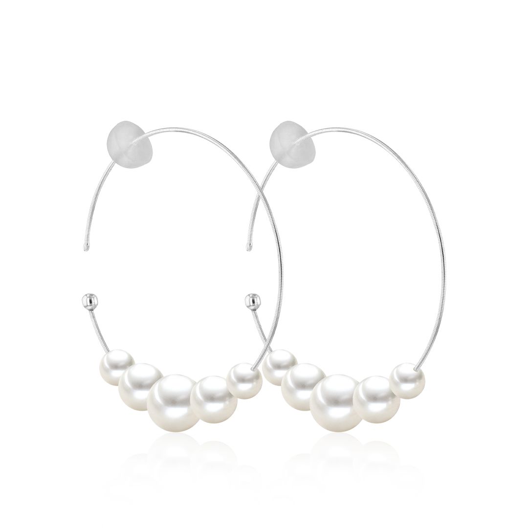 AURONOS Pearl hoop earrings in 18K white gold with freshwater pearls