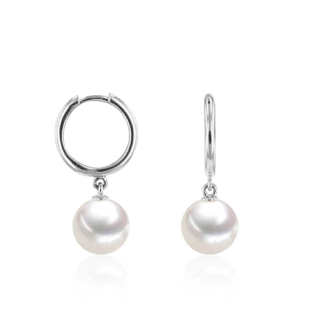 AURONOS Pearl hoop earrings in 18K white gold with freshwater pearls 6.5-7mm