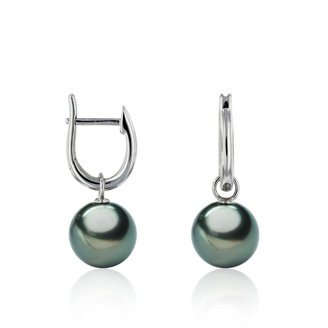 AURONOS Pearl hoop earrings in 18K white gold with Tahitian pearls 10-10.5mm