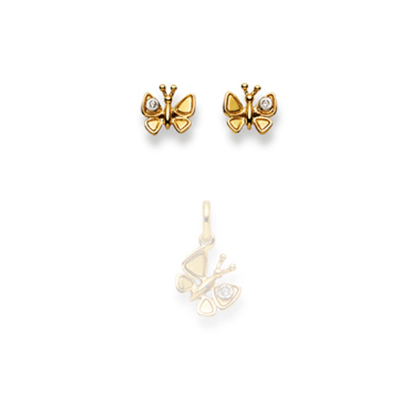 Pfalzer Stud earrings 18k yellow gold butterflies with zirconia