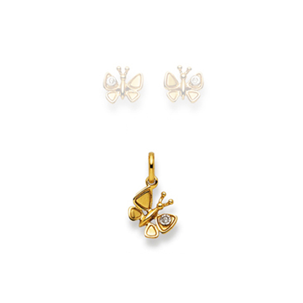 Pfalzer 18k yellow gold butterfly pendant with zirconia