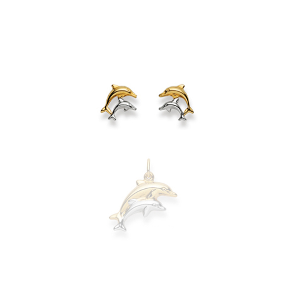 Pfalzer Stud earrings 18K yellow/white gold dolphins 