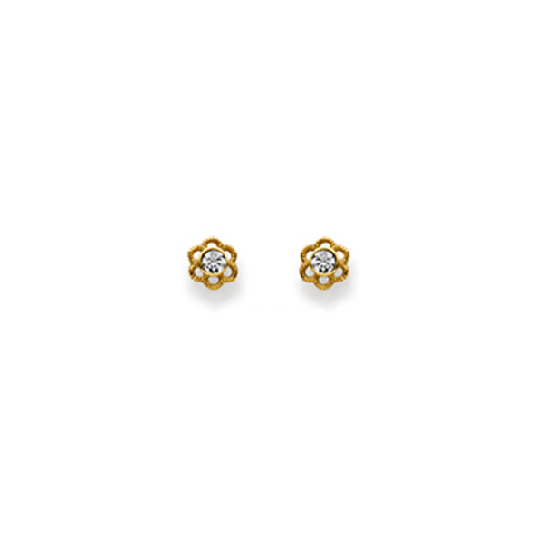 Pfalzer Clou d'oreille or jaune 18 carats fleurs avec zirconium