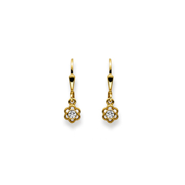 Pfalzer Boucles d'oreilles or jaune 18 ct fleurs avec zirconium