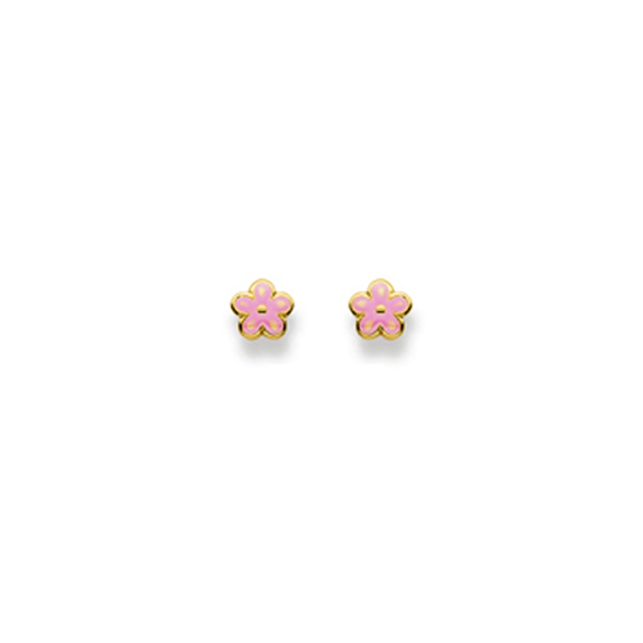 Pfalzer Stud earrings 18K yellow gold flowers pink