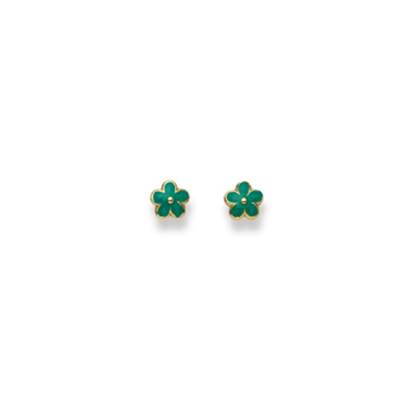 Pfalzer Stud earrings 18K yellow gold flowers green