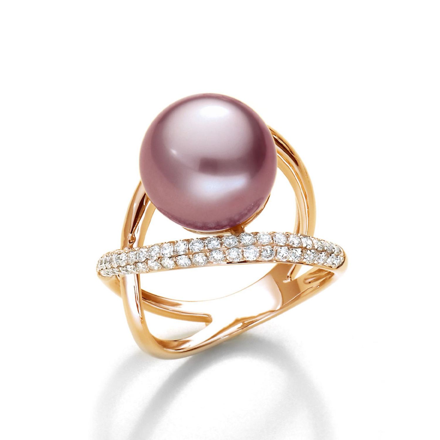 AURONOS Perlen Ring 18K Roségold mit 67 Diamanten 0.67ct und Ming-Perle 12-13mm