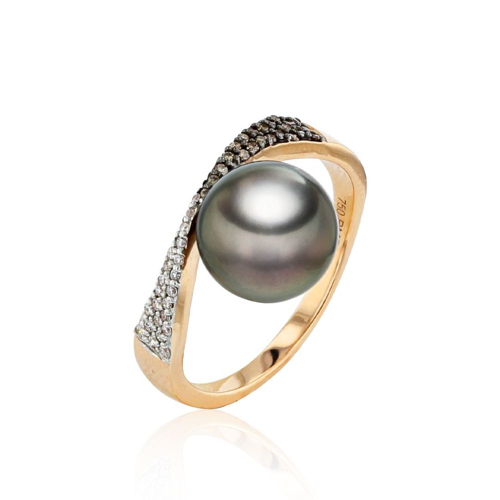 AURONOS Pearl Ring 18K rose gold with 44 diamonds 0.18ct and Tahiti bead 9-9.5mm