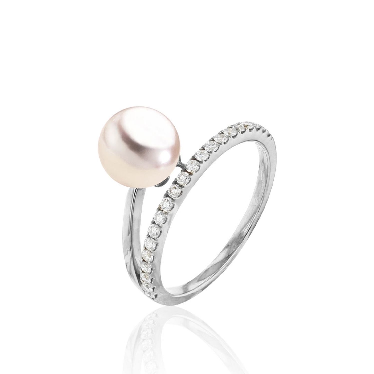 AURONOS Pearl Ring 18K white gold with 21 diamonds 0.23ct and Akoya bead 7.5-8mm