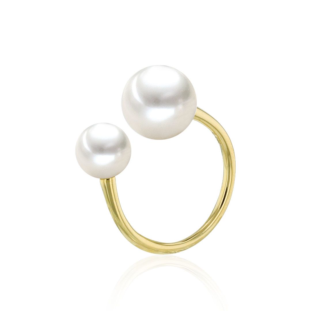 AURONOS Bague en perles 18K or jaune avec perles Ming 8-11mm