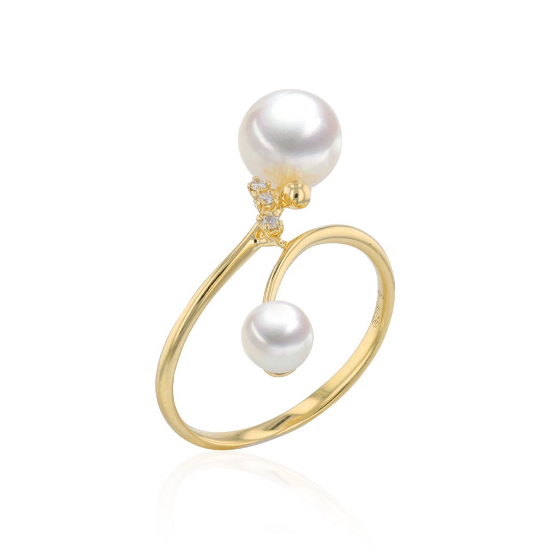 AURONOS Pearl Ring 18K yellow gold with 3 diamonds 0.026ct and freshwater pearls 4-7mm