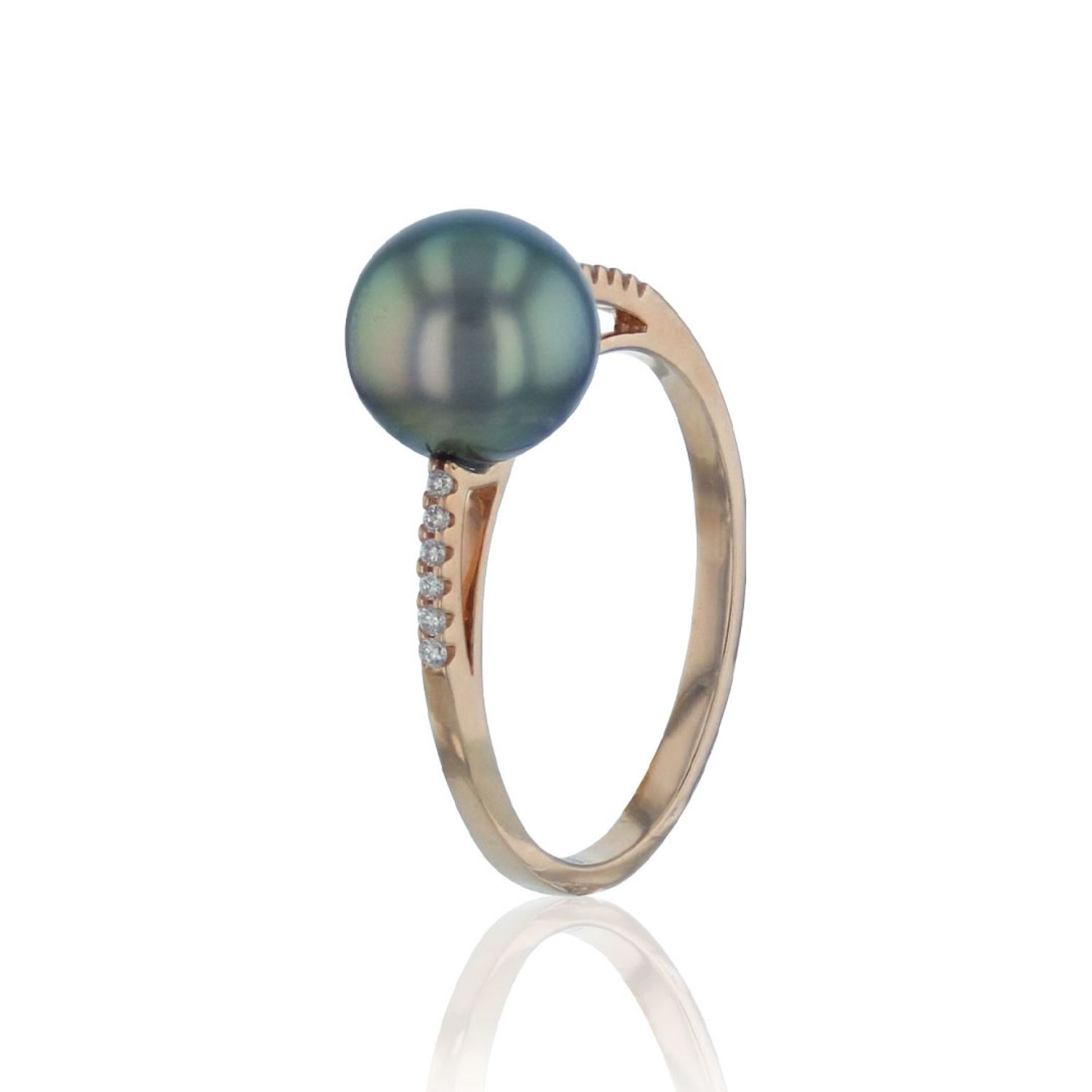 AURONOS Pearl Ring 18K Rose Gold with Diamonds 0.06ct and Tahiti Bead 8.5-9mm