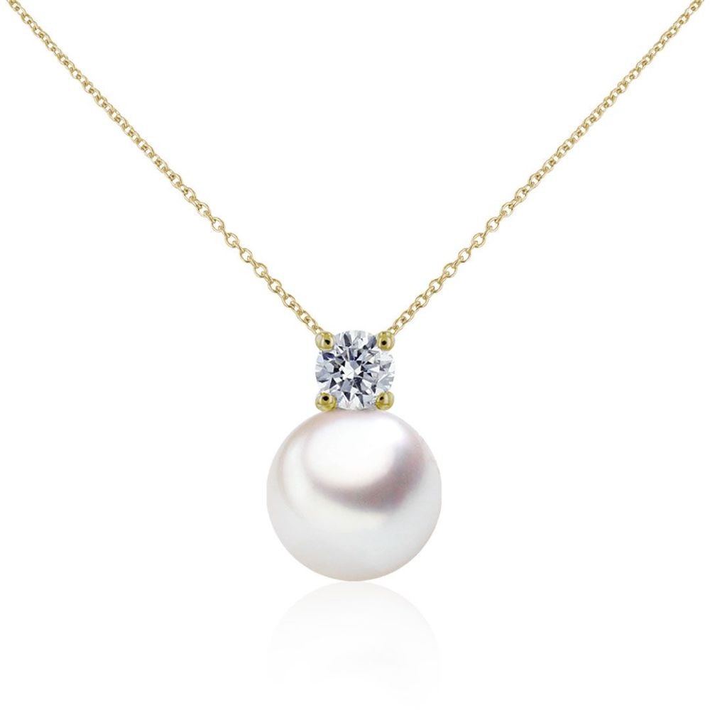 AURONOS Pearl Pendant 18K yellow gold with diamond 0.40ct and Akoya bead 9-9.5mm