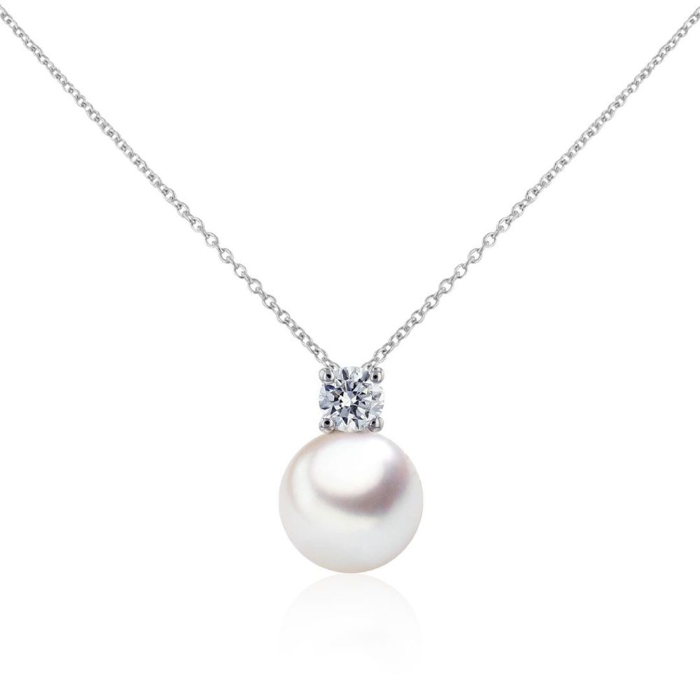 AURONOS Pearl Pendant 18K White Gold with Diamond 0.25ct and Akoya Bead 8.5-9mm