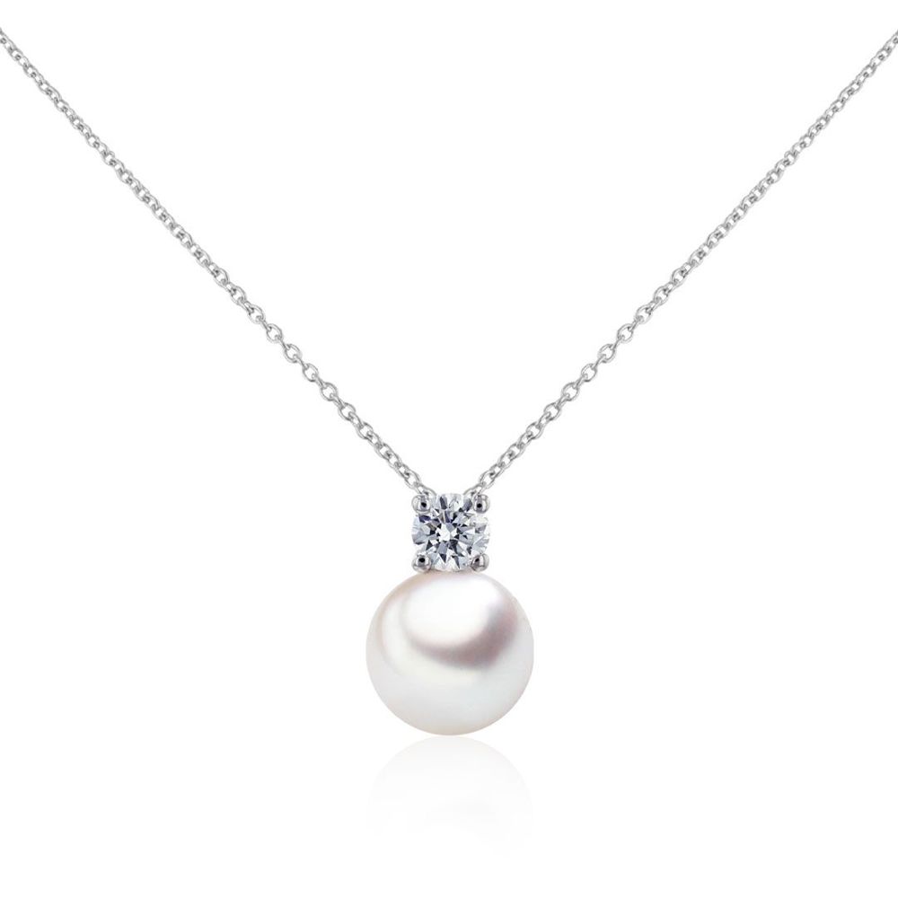 AURONOS Pearl Pendant 18K White Gold with Diamond 0.15ct and Akoya Bead 8-8.5mm