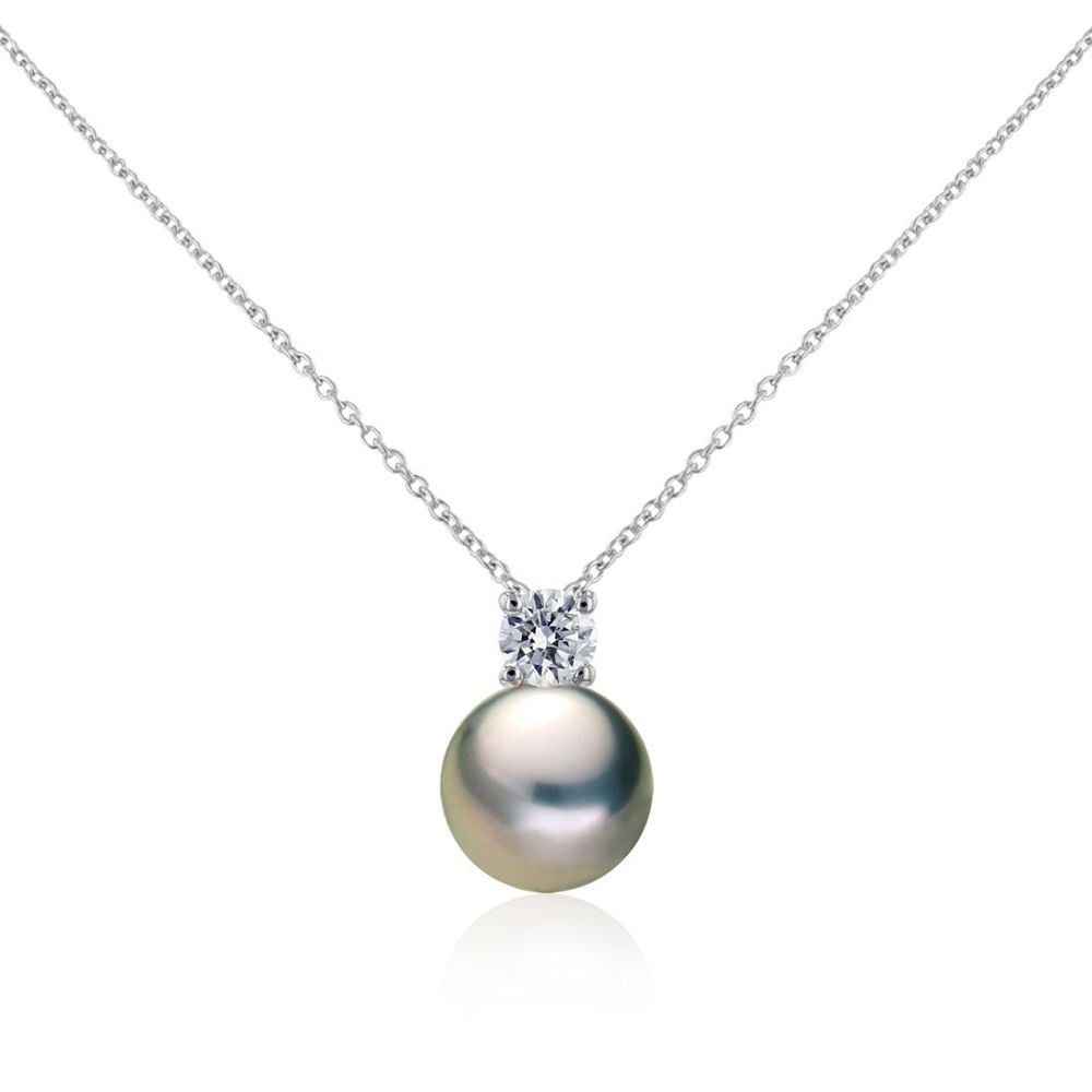 AURONOS Pearl Pendant 18K White Gold with Diamond 0.15ct and Tahiti Bead 8-8.5mm