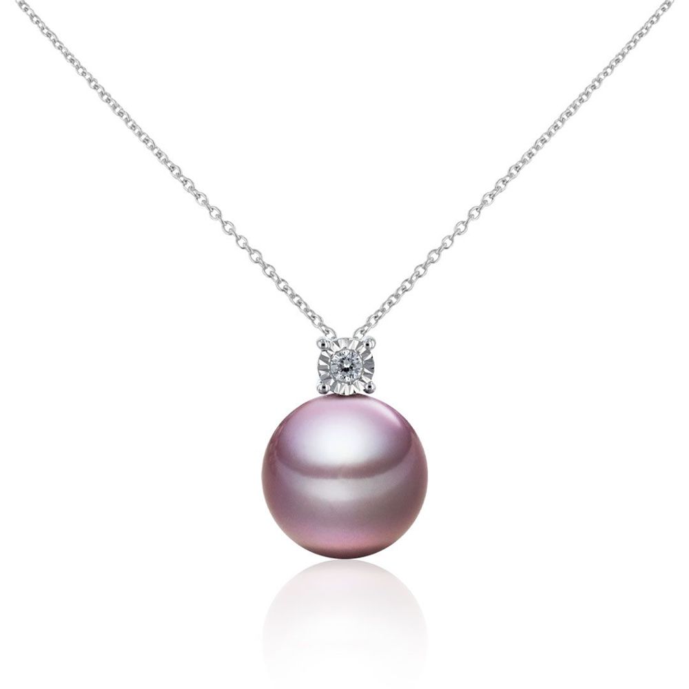 AURONOS Pearl Pendant 18K White Gold with Diamond 0.04ct and Ming Bead 11-12mm