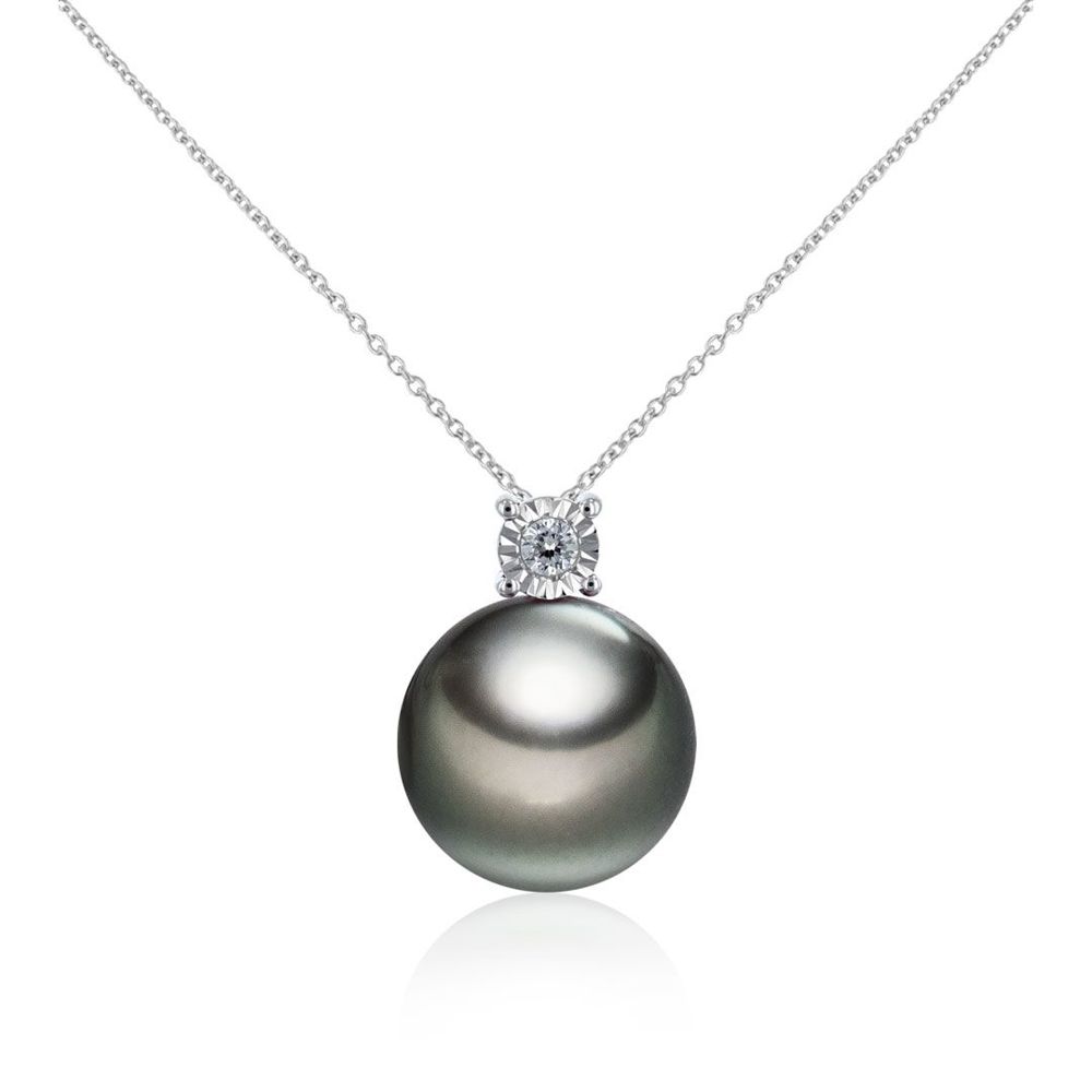 AURONOS Pearl Pendant 18K White Gold with Diamond 0.04ct and Tahiti Bead 11-12mm