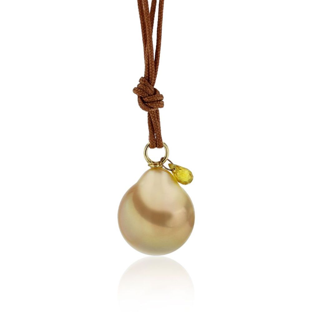 AURONOS Pendentif en perles 18K or jaune avec saphir jaune et une perle des mers du sud 12-13mm