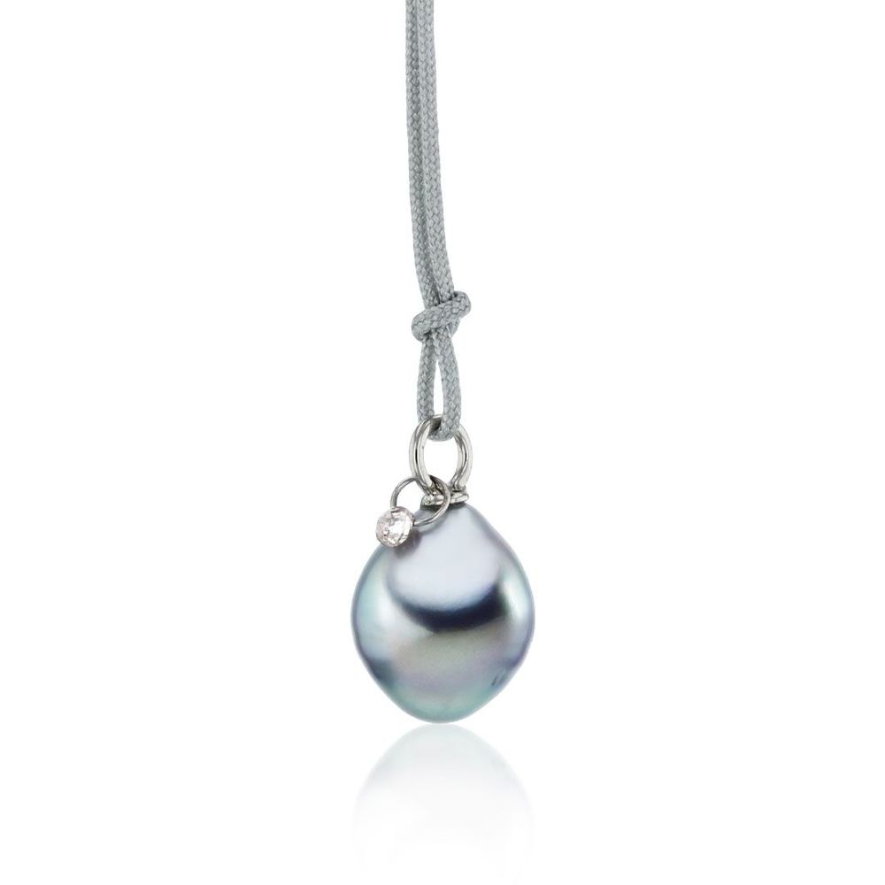 AURONOS Pendentif en perles 18K or blanc avec diamant et une perle de Tahiti 9-11mm