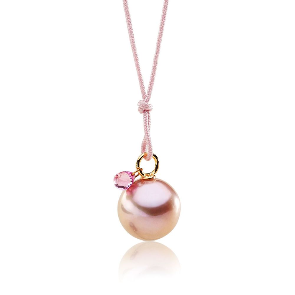 AURONOS Pearl Pendant 18K Rose Gold with Pink Sapphire and a Ming Bead 10-11mm