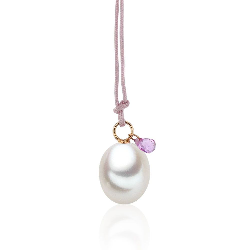 AURONOS Pendentif en perles 18K or rose avec saphir rose et une perle d’eau douce 8.5-9mm