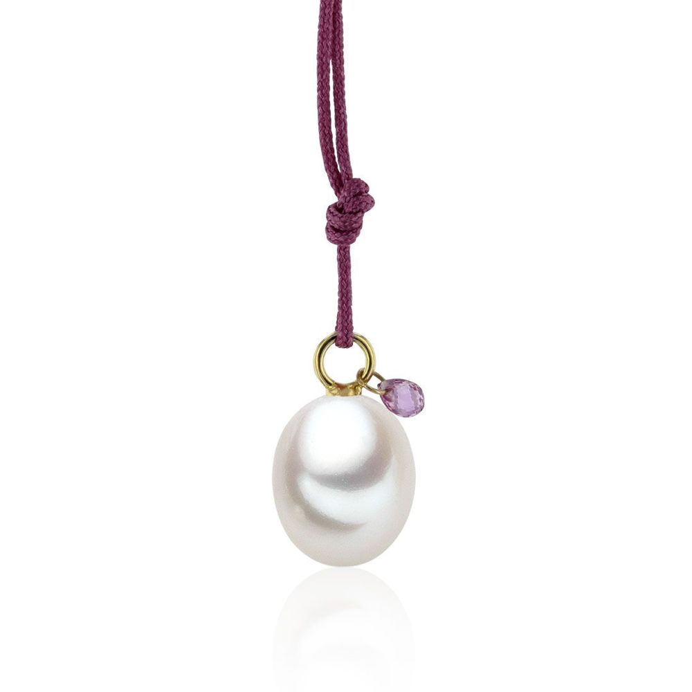 AURONOS Pendentif en perles 18K or jaune avec saphir rose et une perle d’eau douce 9.5-10mm