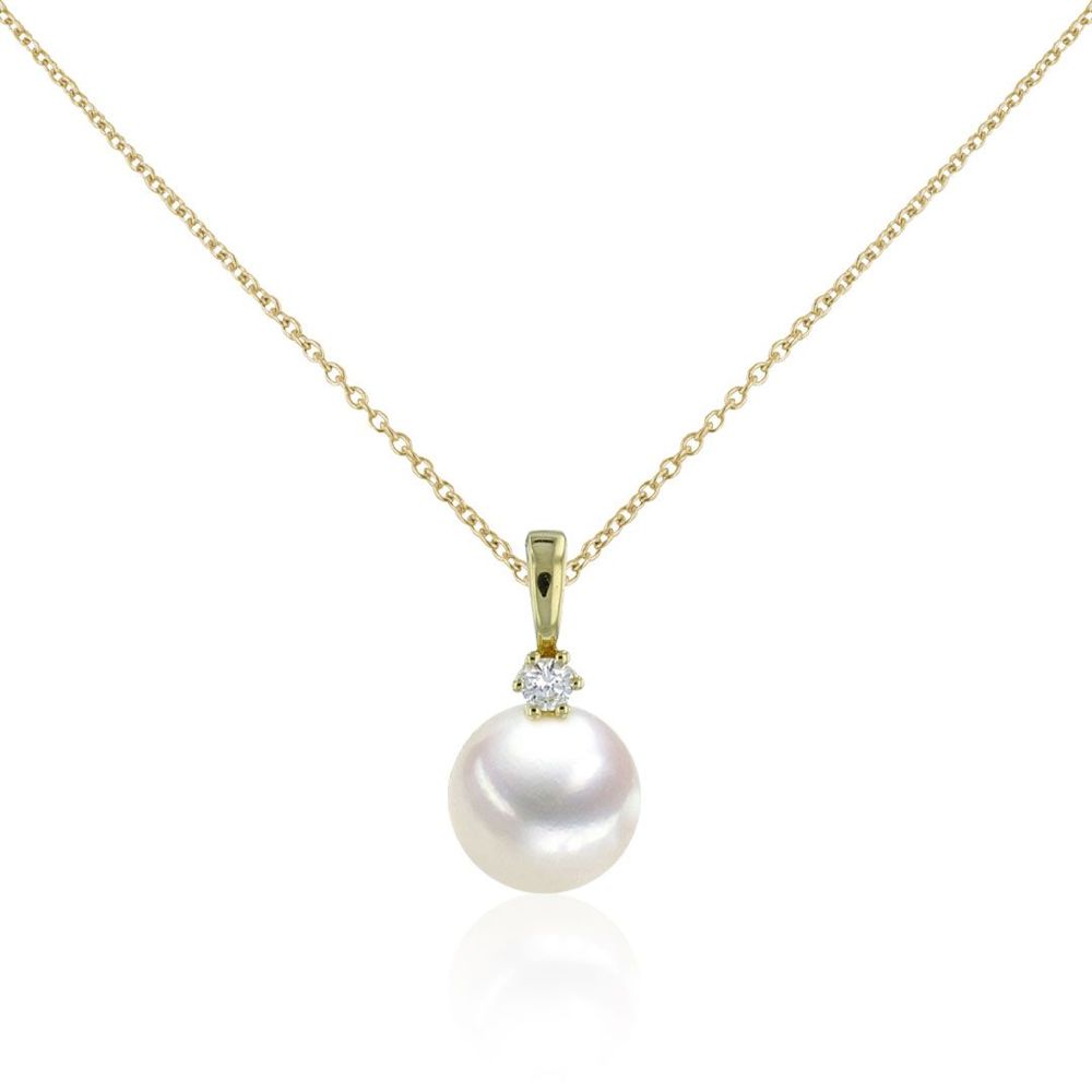 AURONOS Pendentif en perles 18K or jaune avec diamant 0.05ct et une perle d’eau douce 8-8.5mm