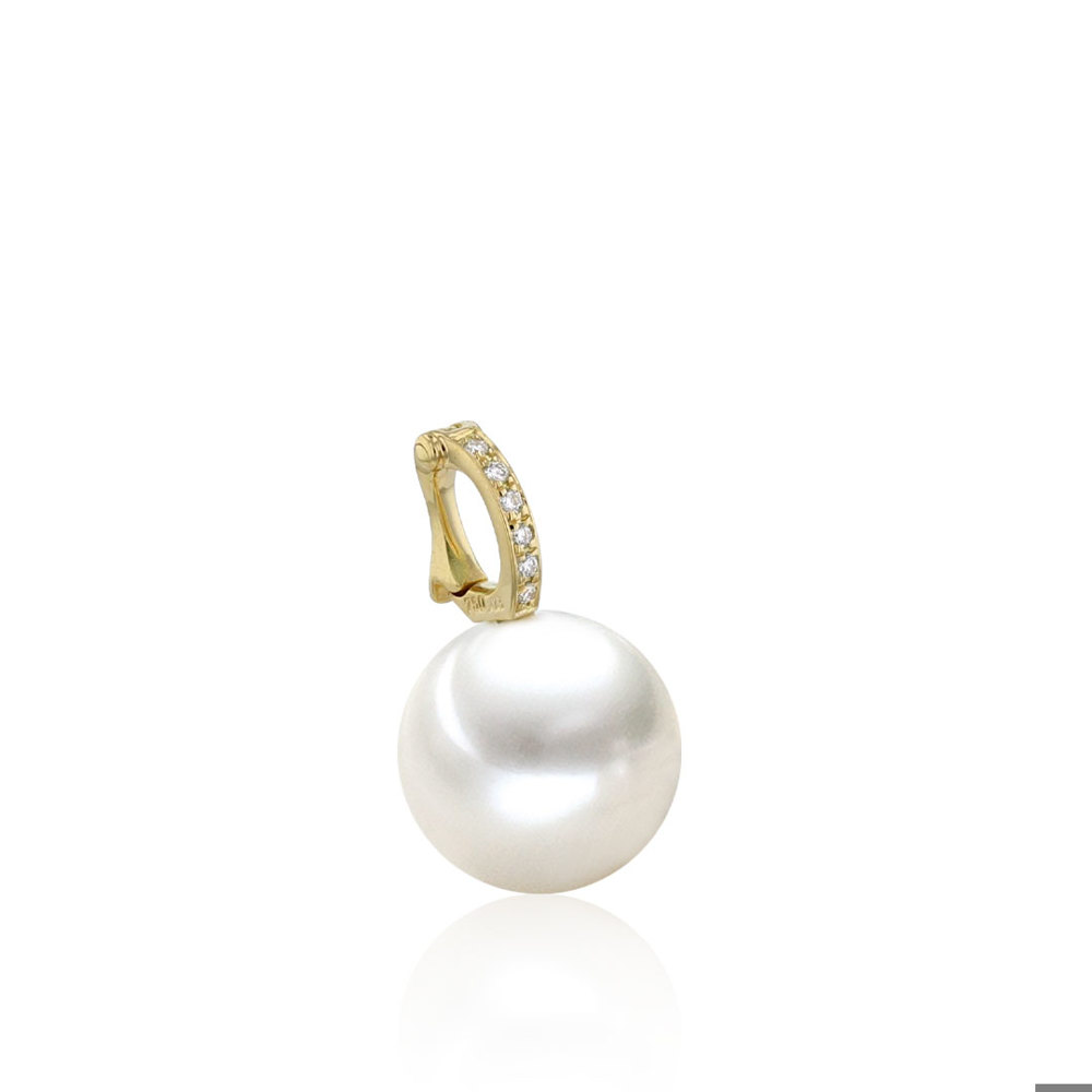 AURONOS Pearl Pendant 18K Yellow Gold with 6 Diamond 0.03ct and a Ming Bead 10-11mm