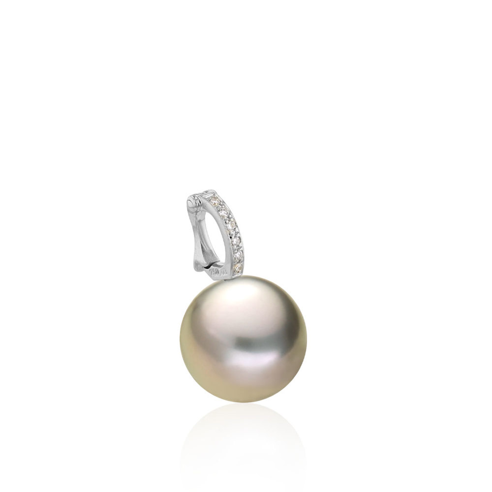 AURONOS Pearl Pendant 18K White Gold with 6 Diamond 0.03ct and a Tahiti Bead 10-11mm