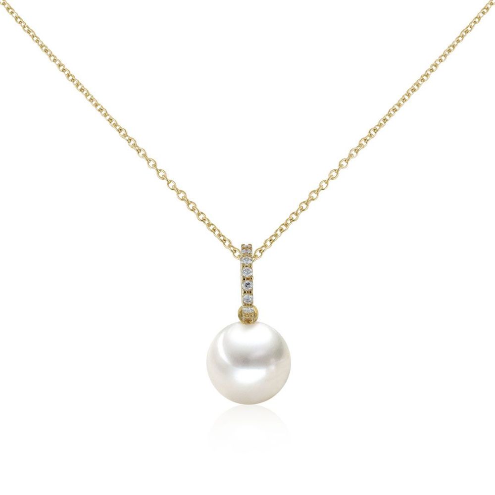 AURONOS Pearl Pendant 18K Yellow Gold with Diamond 0.08ct and a Freshwater Pearl 9.5-10mm