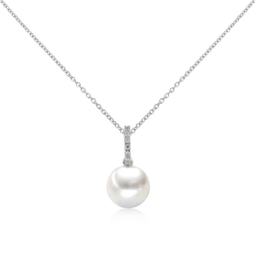 AURONOS Pearl Pendant 18K White Gold with Diamond 0.08ct and a Freshwater Pearl 9.5-10mm