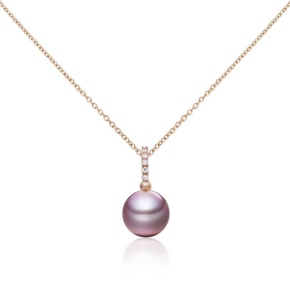 AURONOS Pearl Pendant 18K Rose Gold with Diamond 0.08ct and a Ming Bead 10-11mm