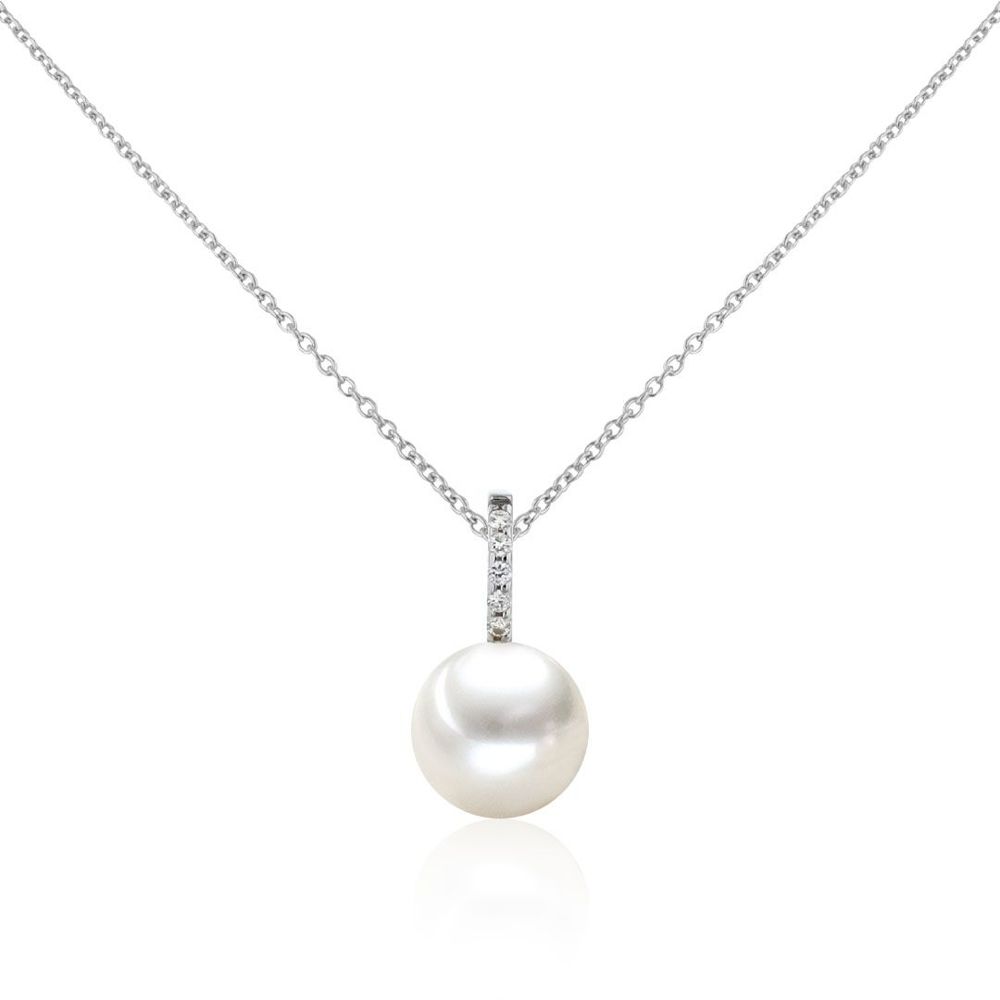 AURONOS Pendentif en perles 18K or blanc avec diamant 0.03ct et une perle d’eau douce 8-9mm