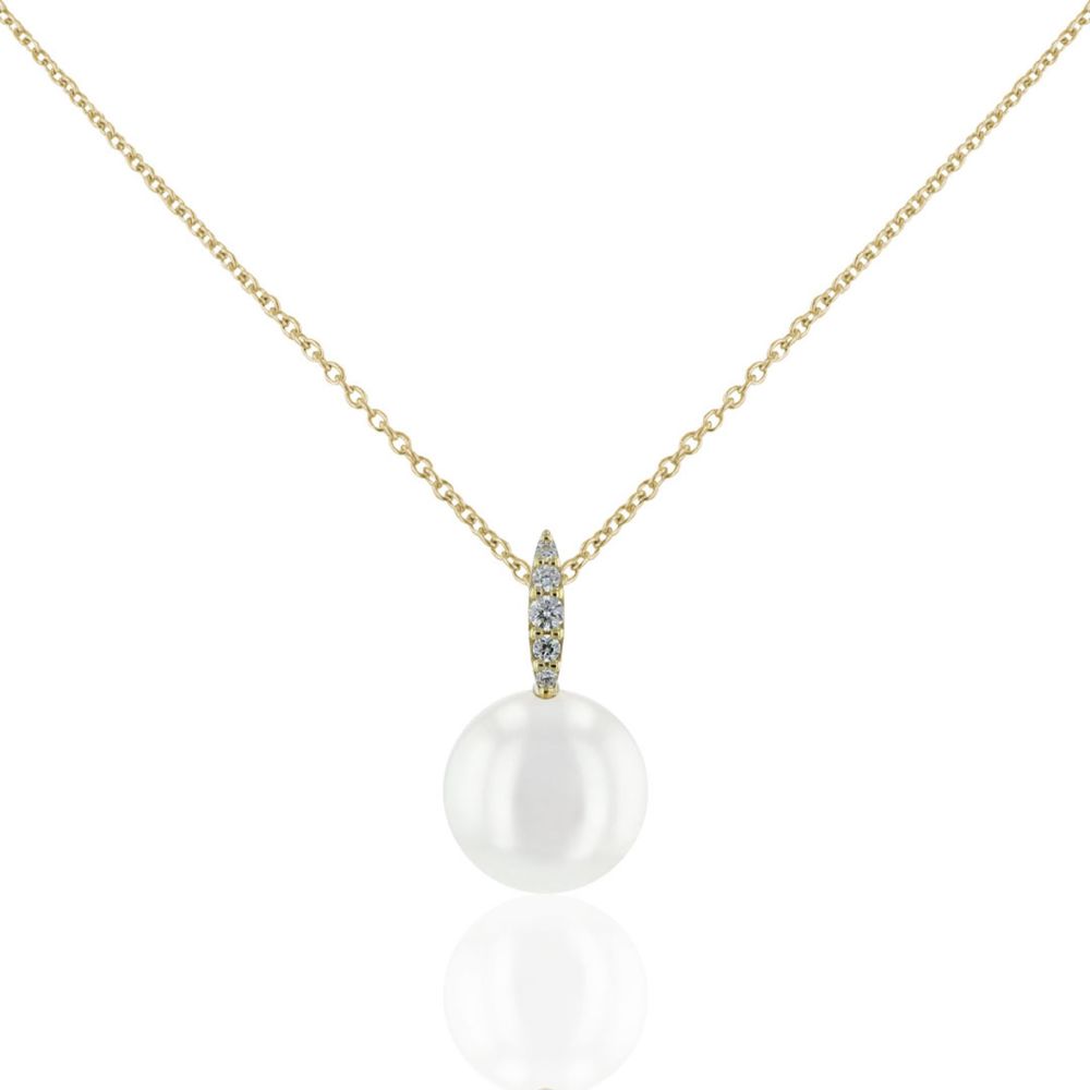 AURONOS Pendentif en perles 18K or jaune avec diamant 0.05ct et une perle d’eau douce 9-9.5mm