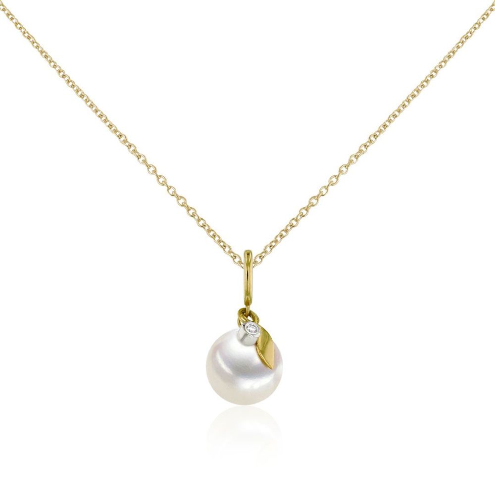 AURONOS Perlen Anhänger 18K Gelbgold mit 1 Diamant 0.01ct und einer Süsswasser Perle 9-10mm