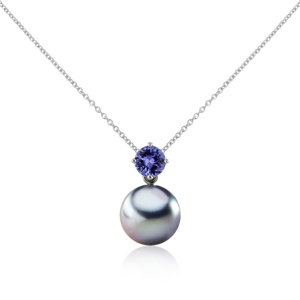 AURONOS Pendentif en perles 18K or blanc avec tanzanite 0.83ct et une perle de Tahiti 11-12mm