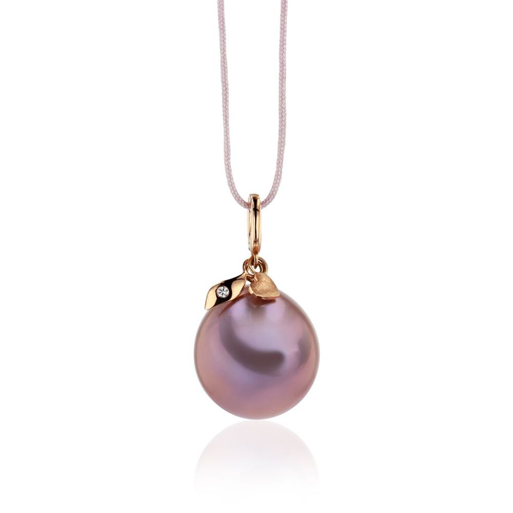 AURONOS Pearl Pendant 18K Rose Gold with 1 diamond 0.01ct and a Ming Pearl 13-16mm